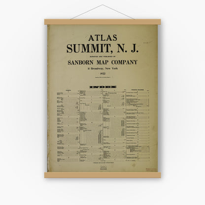 Old map wall art mockup — magnetic wood frame on white wall — Sanborn Fire Insurance Map from Summit, Union County, New Jersey (1922), Sheet #0001