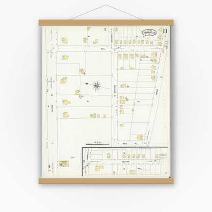 Old map wall art mockup — magnetic wood frame on white wall — Sanborn Fire Insurance Map from Hempstead, Nassau County, New York (1909), Sheet #0011
