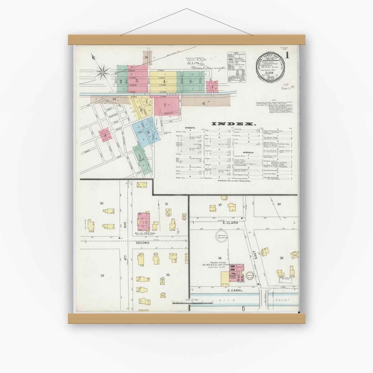 Old map wall art mockup — magnetic wood frame on white wall — Sanborn Fire Insurance Map from Ilion, Herkimer County, New York (1897) - Complete Map Set
