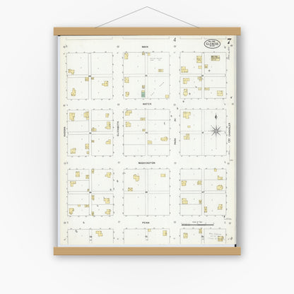 Old map wall art mockup — magnetic wood frame on white wall — Sanborn Fire Insurance Map from Glencoe, Mcleod County, Minnesota (1908), Sheet #0007