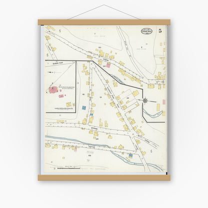 Old map wall art mockup — magnetic wood frame on white wall — Sanborn Fire Insurance Map from Pomeroy, Meigs County, Ohio (1916), Sheet #0005