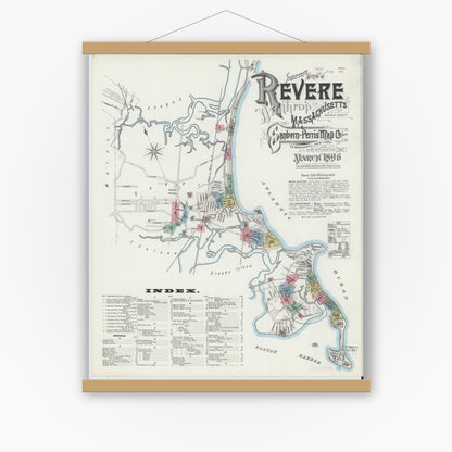 Old map wall art mockup — magnetic wood frame on white wall — Sanborn Fire Insurance Map from Revere, Suffolk County, Massachusetts (1896), Sheet #0001