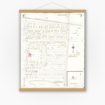 Old map wall art mockup — magnetic wood frame on white wall — Sanborn Fire Insurance Map from Spencer, Clay County, Iowa (1946), Sheet #0007