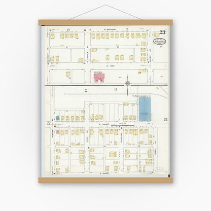 Old map wall art mockup — magnetic wood frame on white wall — Sanborn Fire Insurance Map from Alliance, Stark County, Ohio (1911), Sheet #0023