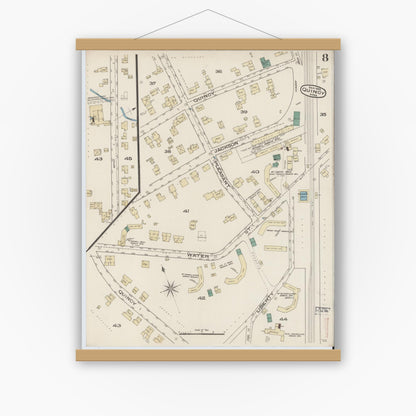 Old map wall art mockup — magnetic wood frame on white wall — Sanborn Fire Insurance Map from Quincy, Norfolk County, Massachusetts (1885), Sheet #0008