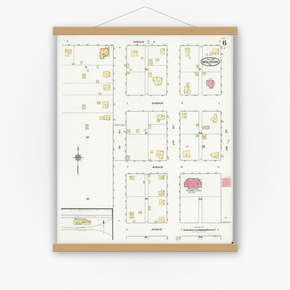 Old map wall art mockup — magnetic wood frame on white wall — Sanborn Fire Insurance Map from Midlothian, Ellis County, Texas (1921), Sheet #0006