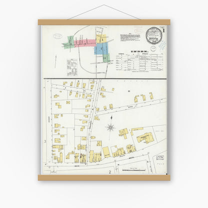 Old map wall art mockup — magnetic wood frame on white wall — Sanborn Fire Insurance Map from Hopkinton, Middlesex County, Massachusetts (1899), Sheet #0001