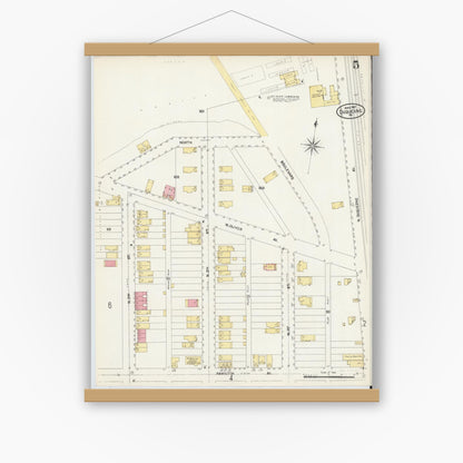Old map wall art mockup — magnetic wood frame on white wall — Sanborn Fire Insurance Map from Duquesne, Allegheny County, Pennsylvania (1907), Sheet #0005