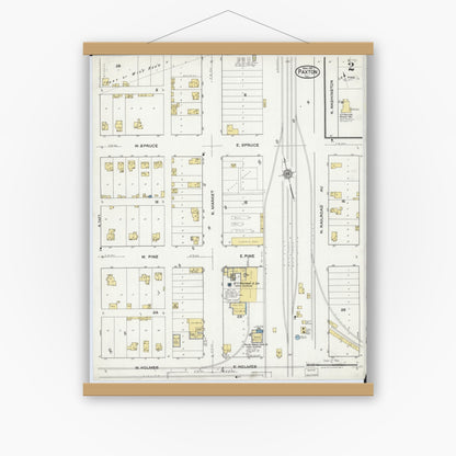 Old map wall art mockup — magnetic wood frame on white wall — Sanborn Fire Insurance Map from Paxton, Ford County, Illinois (1921), Sheet #0002