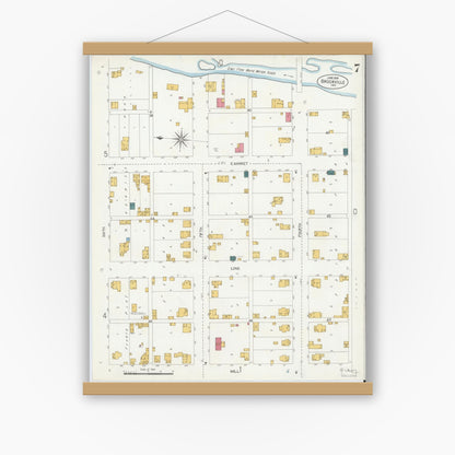 Old map wall art mockup — magnetic wood frame on white wall — Sanborn Fire Insurance Map from Brookville, Franklin County, Indiana (1906), Sheet #0007