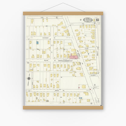 Old map wall art mockup — magnetic wood frame on white wall — Sanborn Fire Insurance Map from Saint Augustine, Saint John's County, Florida (1917), Sheet #0012