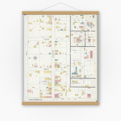Old map wall art mockup — magnetic wood frame on white wall — Sanborn Fire Insurance Map from Nauvoo, Hancock County, Illinois (1898), Sheet #0002