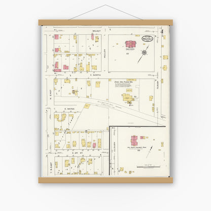 Old map wall art mockup — magnetic wood frame on white wall — Sanborn Fire Insurance Map from Waverly, Pike County, Ohio (1921), Sheet #0004