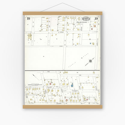 Old map wall art mockup — magnetic wood frame on white wall — Sanborn Fire Insurance Map from Brownwood, Brown County, Texas (1923), Sheet #0019