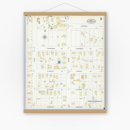 Old map wall art mockup — magnetic wood frame on white wall — Sanborn Fire Insurance Map from Charlevoix, Charlevoix County, Michigan (1907), Sheet #0005