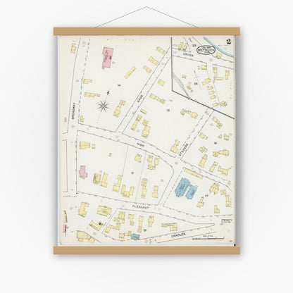 Old map wall art mockup — magnetic wood frame on white wall — Sanborn Fire Insurance Map from Methuen, Essex County, Massachusetts (1892), Sheet #0002