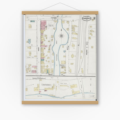 Old map wall art mockup — magnetic wood frame on white wall — Sanborn Fire Insurance Map from Cuyahoga Falls, Summit County, Ohio (1889), Sheet #0002