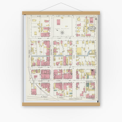 Old map wall art mockup — magnetic wood frame on white wall — Sanborn Fire Insurance Map from Ironton, Lawrence County, Ohio (1893), Sheet #0006