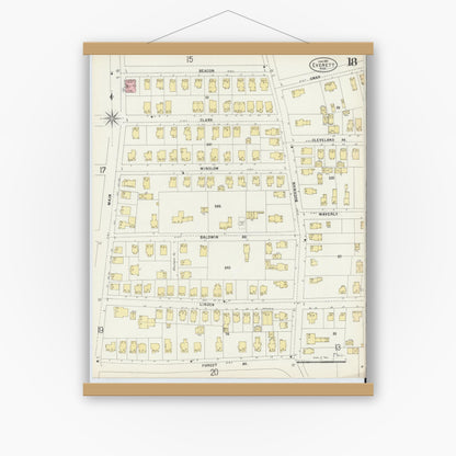 Old map wall art mockup — magnetic wood frame on white wall — Sanborn Fire Insurance Map from Everett, Middlesex County, Massachusetts (1897), Sheet #0018