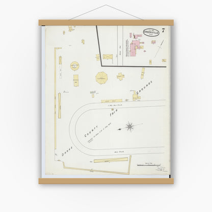 Old map wall art mockup — magnetic wood frame on white wall — Sanborn Fire Insurance Map from Greenville, Darke County, Ohio (1887), Sheet #0007