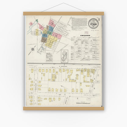 Old map wall art mockup — magnetic wood frame on white wall — Sanborn Fire Insurance Map from Pitman, Gloucester County, New Jersey (1915) - Complete Map Set