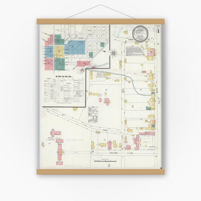 Old map wall art mockup — magnetic wood frame on white wall — Sanborn Fire Insurance Map from Salem, Independent Cities, Virginia (1898), Sheet #0001