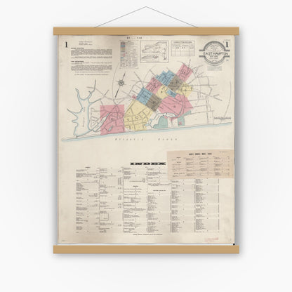 Old map wall art mockup — magnetic wood frame on white wall — Sanborn Fire Insurance Map from Easthampton, Suffolk County, New York (1943) - Complete Map Set