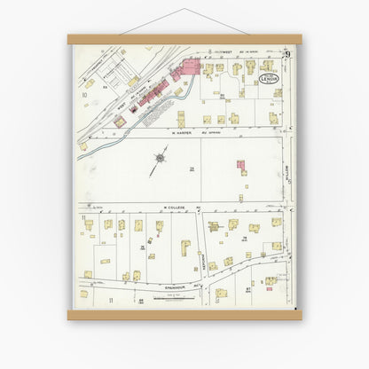 Old map wall art mockup — magnetic wood frame on white wall — Sanborn Fire Insurance Map from Lenoir, Caldwell County, North Carolina (1921), Sheet #0009