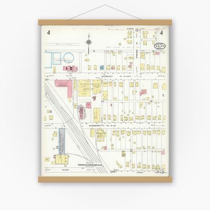 Old map wall art mockup — magnetic wood frame on white wall — Sanborn Fire Insurance Map from Salem, Columbiana County, Ohio (1926), Sheet #0004