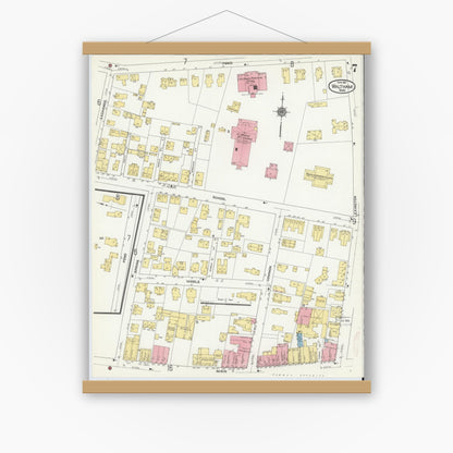 Old map wall art mockup — magnetic wood frame on white wall — Sanborn Fire Insurance Map from Waltham, Middlesex County, Massachusetts (1911), Sheet #0007