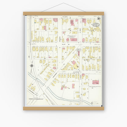 Old map wall art mockup — magnetic wood frame on white wall — Sanborn Fire Insurance Map from Xenia, Greene County, Ohio (1910), Sheet #0010