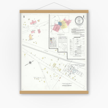 Old map wall art mockup — magnetic wood frame on white wall — Sanborn Fire Insurance Map from Arp, Smith County, Texas (1939) - Complete Map Set