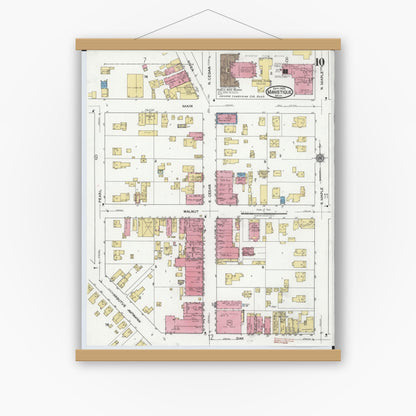 Old map wall art mockup — magnetic wood frame on white wall — Sanborn Fire Insurance Map from Manistique, Schoolcraft County, Michigan (1920), Sheet #0010