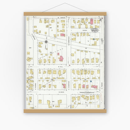 Old map wall art mockup — magnetic wood frame on white wall — Sanborn Fire Insurance Map from Wabash, Wabash County, Indiana (1920), Sheet #0003