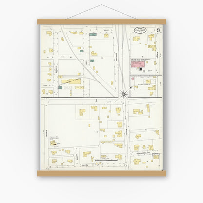 Old map wall art mockup — magnetic wood frame on white wall — Sanborn Fire Insurance Map from Eagle Lake, Colorado County, Texas (1907), Sheet #0003