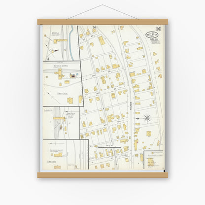 Old map wall art mockup — magnetic wood frame on white wall — Sanborn Fire Insurance Map from Wellston, Jackson County, Ohio (1904), Sheet #0014