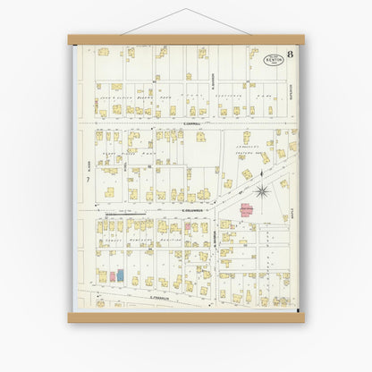 Old map wall art mockup — magnetic wood frame on white wall — Sanborn Fire Insurance Map from Kenton, Hardin County, Ohio (1902), Sheet #0008
