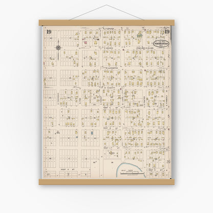 Old map wall art mockup — magnetic wood frame on white wall — Sanborn Fire Insurance Map from Iron Mountain, Dickinson County, Michigan (1923), Sheet #0019