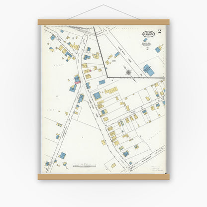 Old map wall art mockup — magnetic wood frame on white wall — Sanborn Fire Insurance Map from Glenside, Montgomery County, Pennsylvania (1920), Sheet #0002