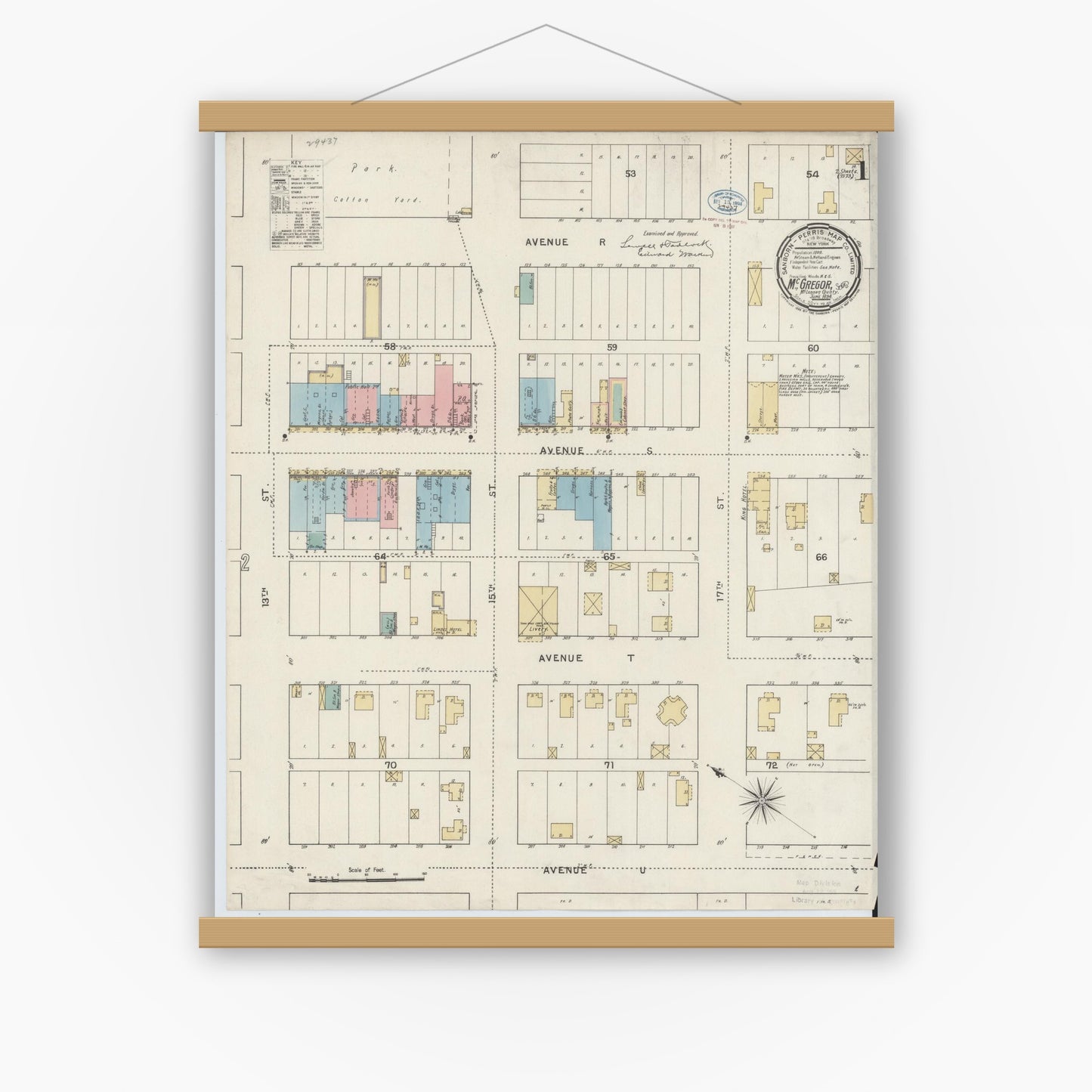 Old map wall art mockup — magnetic wood frame on white wall — Sanborn Fire Insurance Map from McGregor, McLennan County, Texas (1894), Sheet #0001
