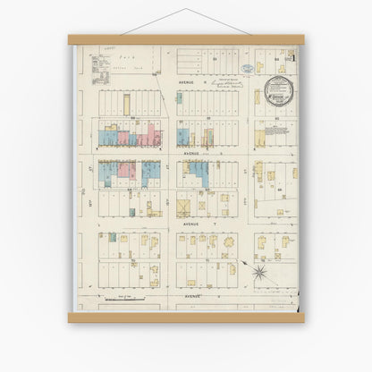 Old map wall art mockup — magnetic wood frame on white wall — Sanborn Fire Insurance Map from McGregor, McLennan County, Texas (1894), Sheet #0001