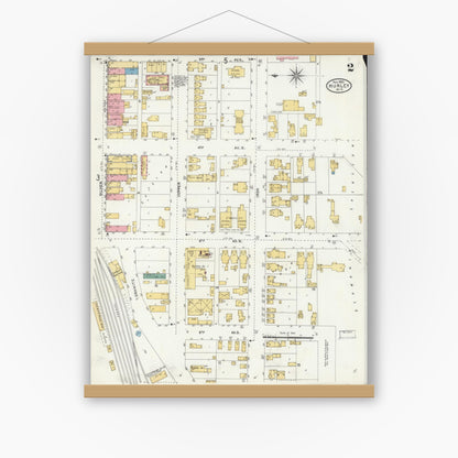 Old map wall art mockup — magnetic wood frame on white wall — Sanborn Fire Insurance Map from Hurley, Iron County, Wisconsin (1905), Sheet #0002