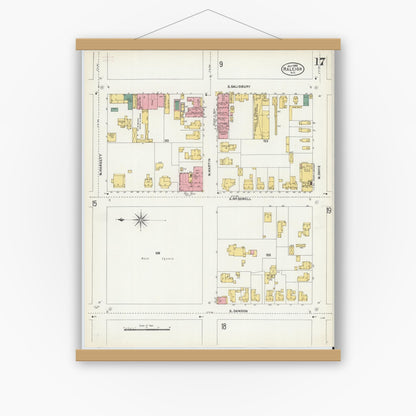 Old map wall art mockup — magnetic wood frame on white wall — Sanborn Fire Insurance Map from Raleigh, Wake County, North Carolina (1903), Sheet #0017