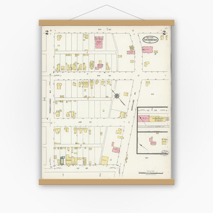 Old map wall art mockup — magnetic wood frame on white wall — Sanborn Fire Insurance Map from Shenandoah, Page County, Virginia (1924), Sheet #0002