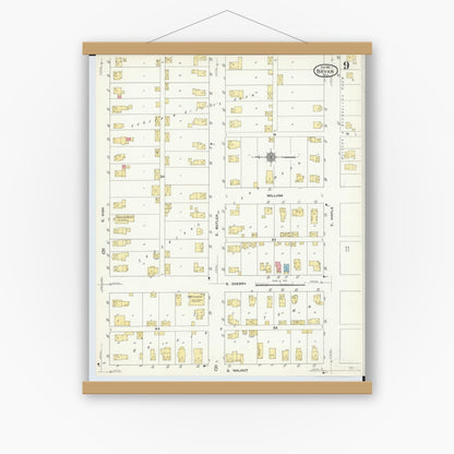 Old map wall art mockup — magnetic wood frame on white wall — Sanborn Fire Insurance Map from Bryan, Williams County, Ohio (1911), Sheet #0009