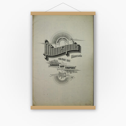 Old map wall art mockup — magnetic wood frame on white wall — Sanborn Fire Insurance Map from Minneapolis, Hennepin County, Minnesota (1912), Sheet #0001