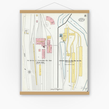 Old map wall art mockup — magnetic wood frame on white wall — Sanborn Fire Insurance Map from Galeton, Potter County, Pennsylvania (1900), Sheet #0008