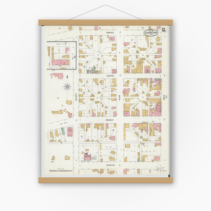 Old map wall art mockup — magnetic wood frame on white wall — Sanborn Fire Insurance Map from Germantown, Montgomery County, Ohio (1899), Sheet #0002