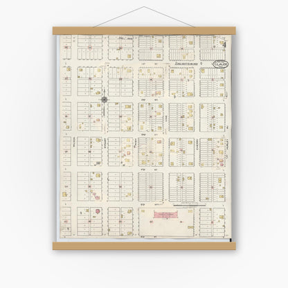 Old map wall art mockup — magnetic wood frame on white wall — Sanborn Fire Insurance Map from Claude, Armstrong County, Texas (1932), Sheet #0004