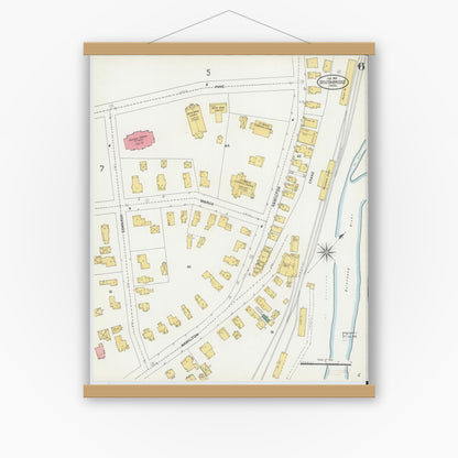 Old map wall art mockup — magnetic wood frame on white wall — Sanborn Fire Insurance Map from Southbridge, Worcester County, Massachusetts (1904), Sheet #0006